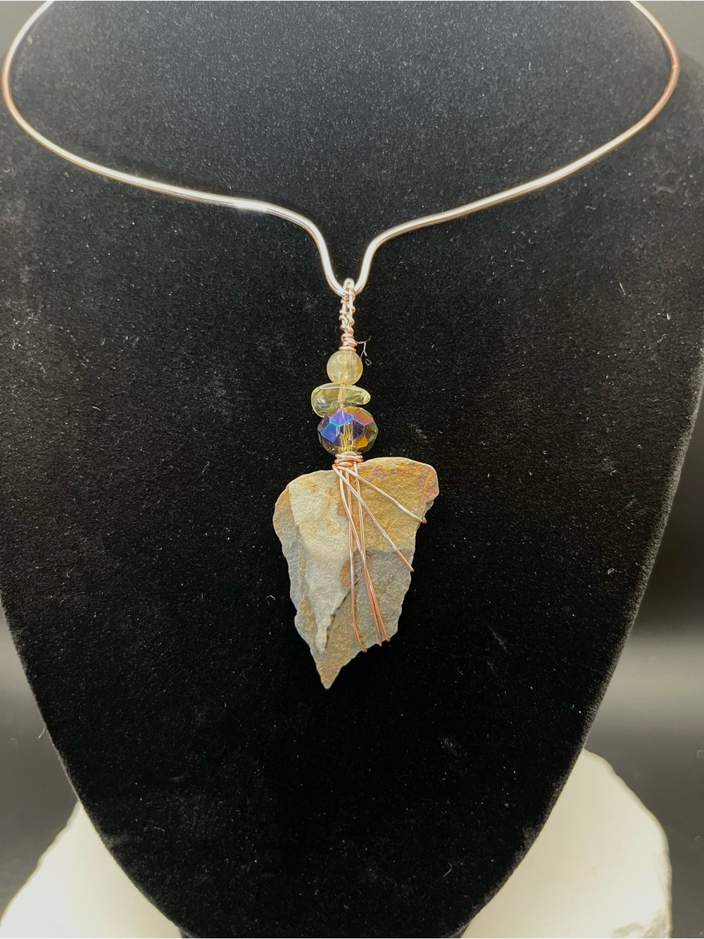 Handcrafted Stone Arrowhead Pendant Necklace in Earthy Brown